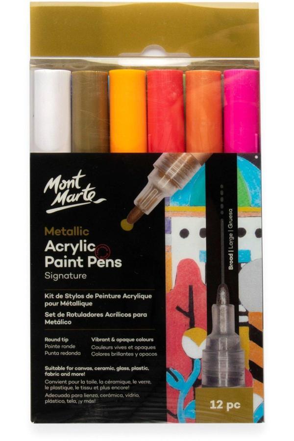 Mont marte MM Metalik Akrilik Boya Kalemi Geniş Uçlu 12'li Signature - Image 1