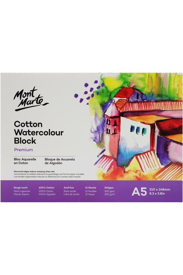 Mont marte MM Pamuk Suluboya Kağıdı Blok Premium 300gsm A5 12 Sayfa - Image 1