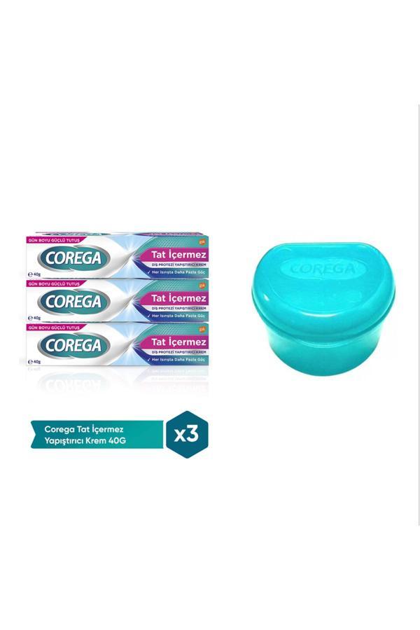Corega 3 Adet Corega Super Protez Yapıştırıcı Tat İçermez Krem 40 Gr + Protez Kabı Hediye - Image 1