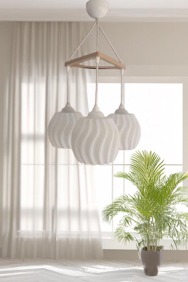Dropcek Tasarım Modern Sarkıt Üçlü Bohem Avize ( 23X27 Cm ) Bubble Serisi Salon Mutfak Oturma Odası Cafe Bar - Image 1