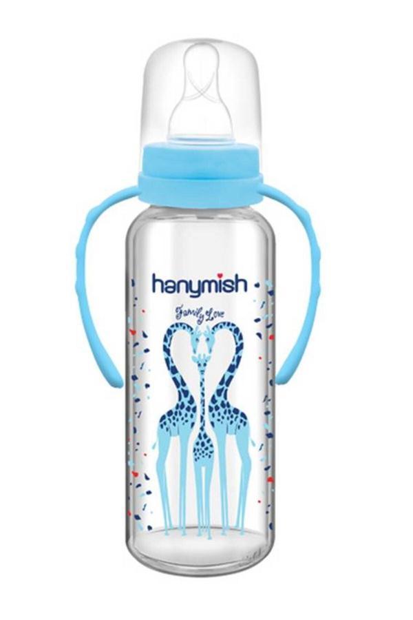 Hanymish Hanymısh Kulplu Cam Biberon 240 Ml No:1 (0-6 Ay) Mavi - Image 1