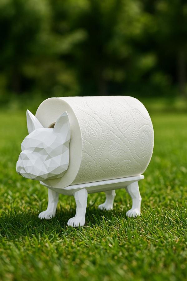 Dropcek Tasarım Dekoratif Tuvalet Kağıdı Pratik Ev Dekorasyon Buldog Tuvalet Tasarım Beyaz 14 X 12 Cm - Image 1