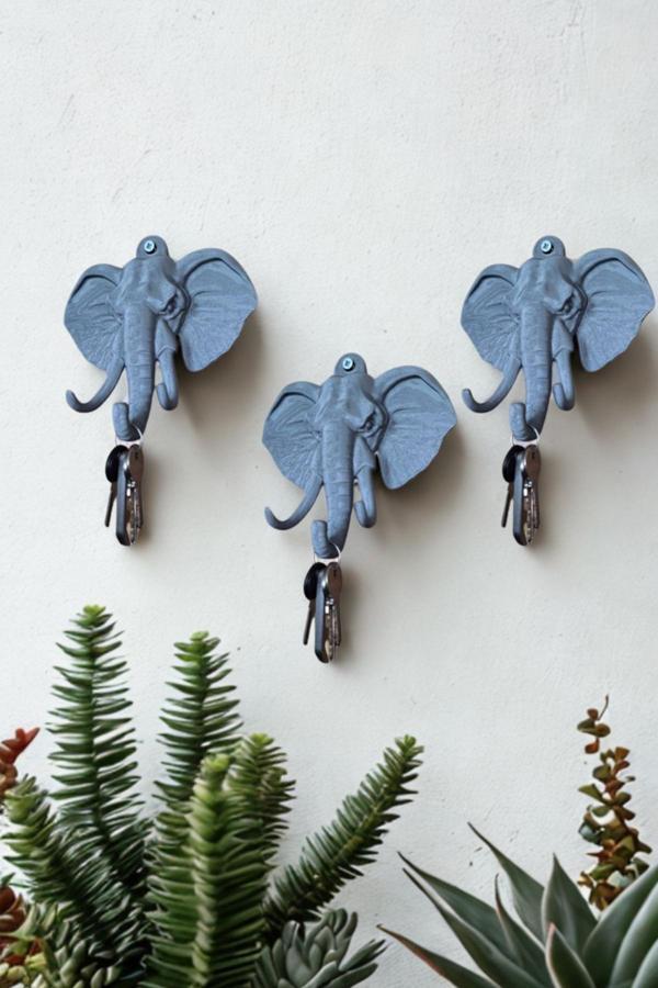 Dropcek Tasarım Dekoratif Bereket Fil Askılık Çok Amaçlı 3'Lü Takım - Image 1
