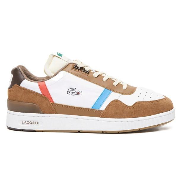 Lacoste T Clip 128 8 SMA Leather Mens Sneaker Hakiki Deri Erkek Günlük Spor Ayakkabı Beyaz kahverengi - Image 1