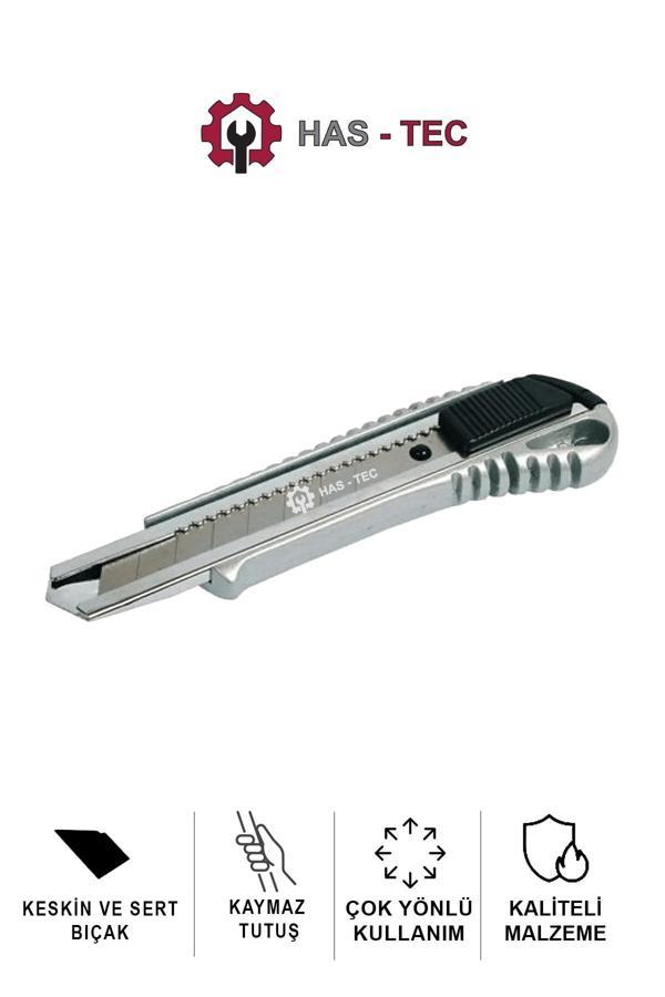 Has-Tec 18 Mm Metal Gövdeli Maket Bıçağı | Otomatik Kilitli, Dayanıklı Çelik Bıçak, Ergonomik Tasarım - Image 1