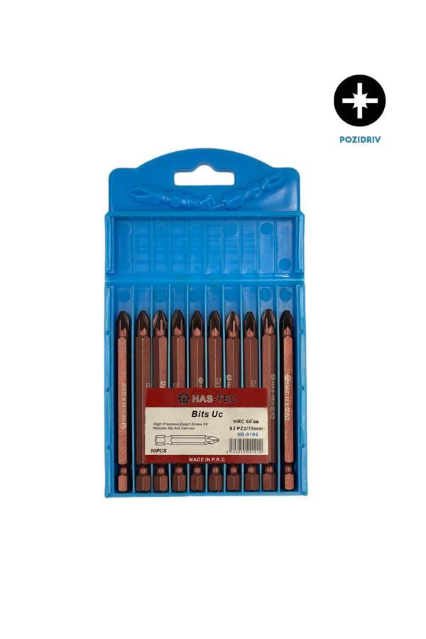 Has-Tec Pz2 Bits Uç – 75 Mm | 10'Lu Pozidriv Yıldız Uç Seti – Hassas Ve Güçlü Vidalama - Image 1