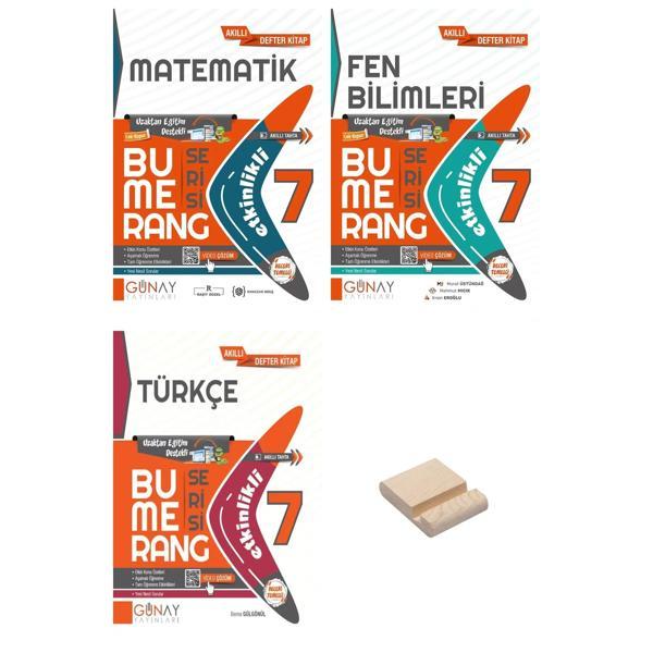 7. Sınıf Bumerang Etkinlikli Matematik Fen Bilimleri ve Türkçe Kitabı 3lü Set + Telefon Standı - Günay Yayınları - Image 1