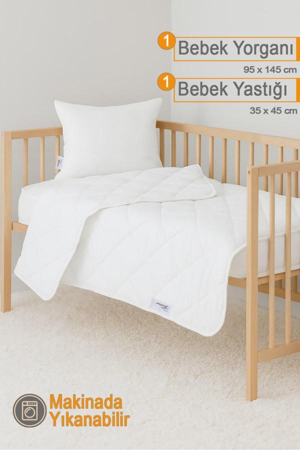 Ecotermo Beyaz Bebek Yorganı 95x145 Cm + 1 Adet 35x45 Bebek Yastığı | Yumuşak & Nefes Alabilen - Image 1