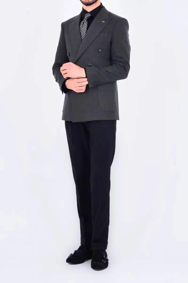 Modern Slim Fit Dar Kesim Kruvaze Erkek Viskon Ceket-KAV5251W - Image 1