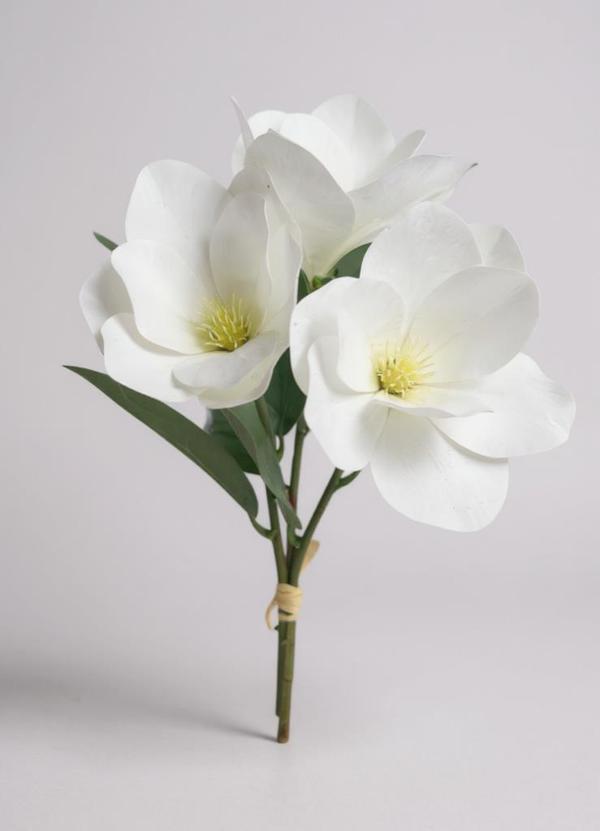 Yapay Çiçek 3Dallı Buket Manolya Gerçek Dokulu Magnolia 32cm BEYAZ - Image 1