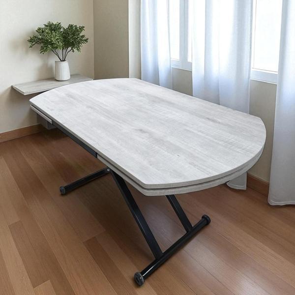 Oval Yan Baştan Açılır Akıllı Masa Üst Mdf Lizbon Alt Ayak Siyah Renk - Image 1