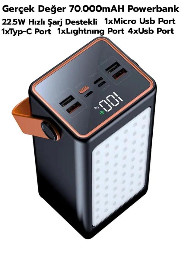 Acl Pw-52 70.000mAh 22.5W Siyah LCD 1xMicro 2xTyp-C 4xUsb Port Taşınabilir Şarj Cihazı Powerbank - Image 1