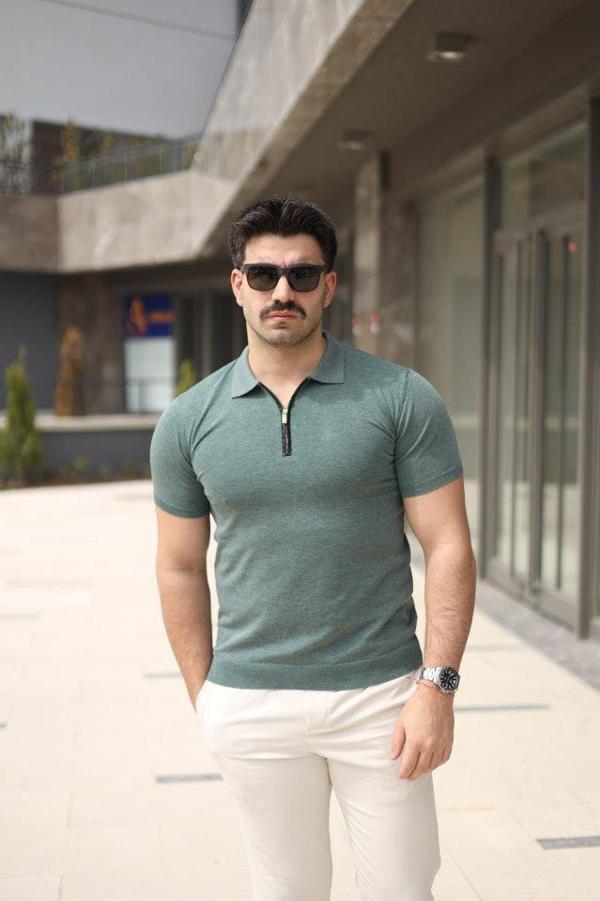 Erkek Polo Yaka Fermuar Detaylı Tişört - Image 1