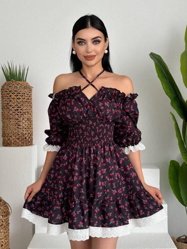 Marne Beli Lastikli Mini Elbise - Image 1