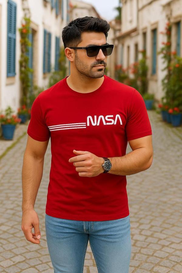 Erkek Kısa Kollu Nasa Baskı Basic Erkek T-shirt - Image 1