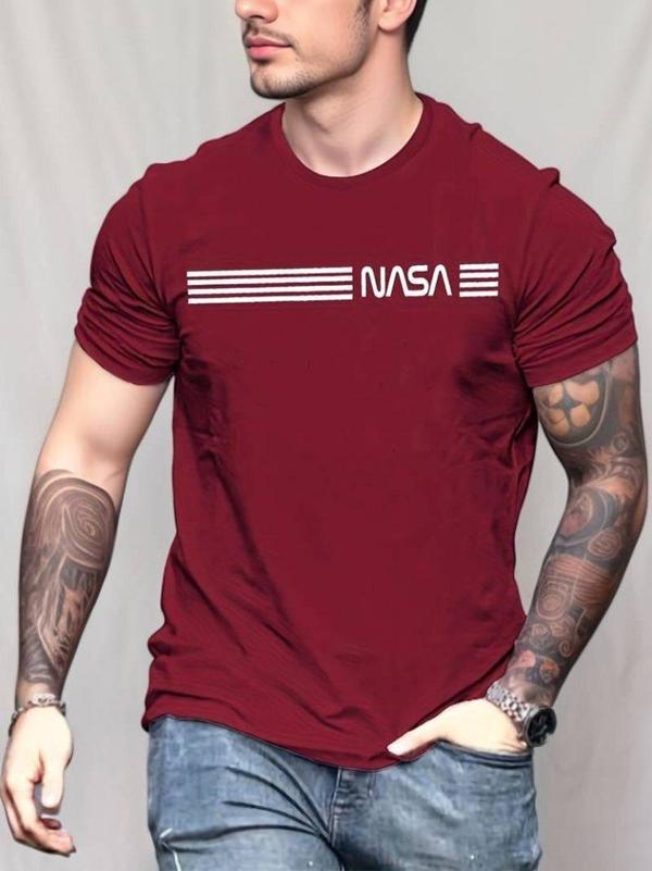 Erkek Kısa Kollu Nasa Baskı Basic Erkek T-shirt - Image 1