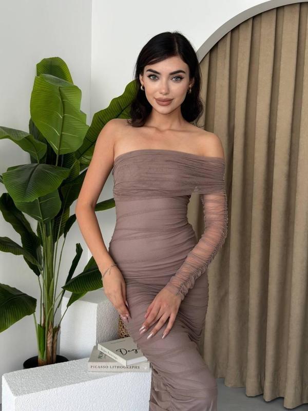 Polack Tek Omuz Tül Elbise - Image 1