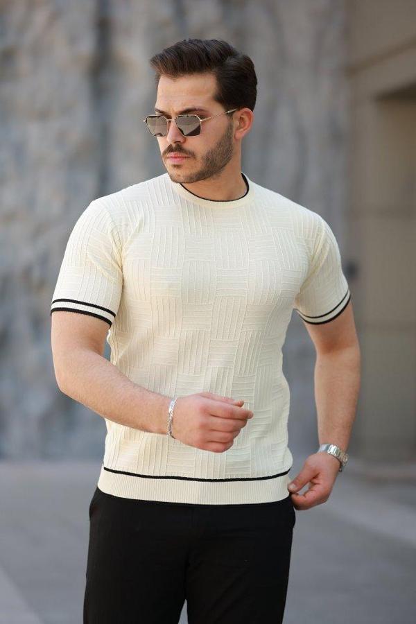Erkek Jakarlı Ribanalı Kısa Kollu T-shirt - Image 1