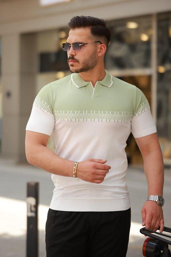 Erkek Hemşire Yaka çift Renk Kısa Kollu Tişört - Image 1