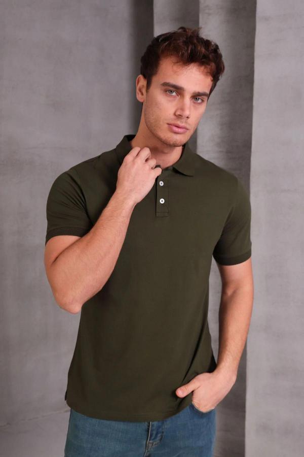 Erkek Slim Fit Pamuklu Yumuşak Doku Nefes Alan Kumaş Yakalı Tişört - Image 1