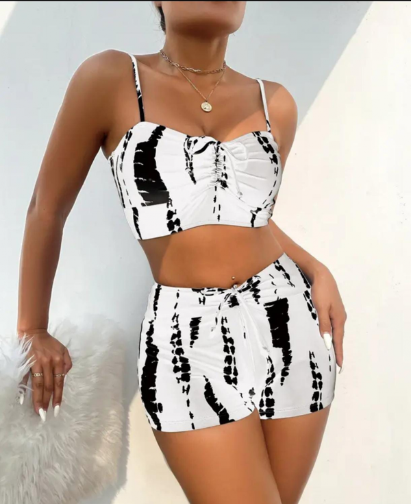 Kadın Büzgü Detay Askılı Crop Mini Tayt Ikili Takım - Image 1