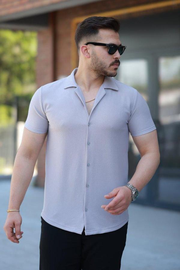 Erkek Ottoman Kumaş Apaj Yaka Kısa Kollu Gömlek - Image 1