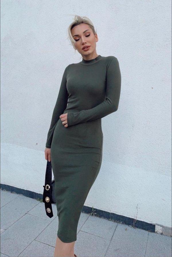 Kadın Yarım Balıkçı Yaka Süet Kumaş Fırsat ürün Midi Boy Elbise - Image 1