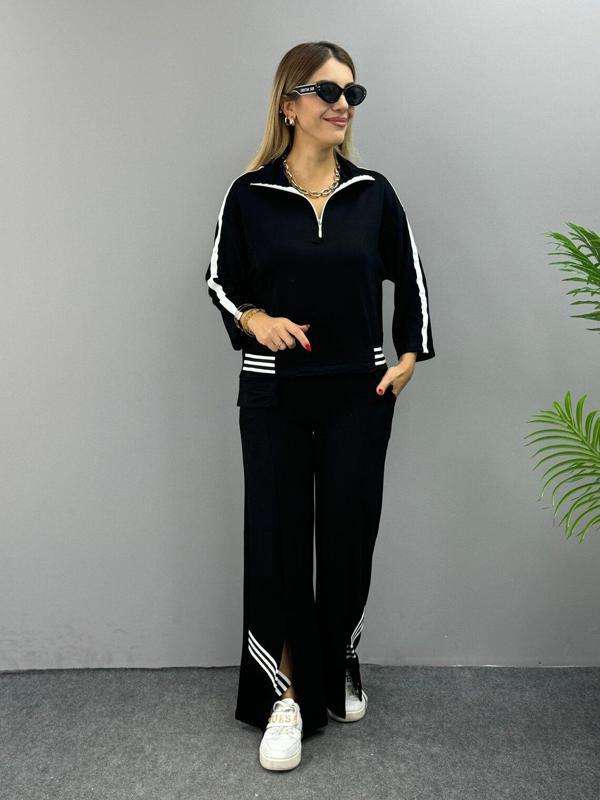 Kadın Polo Yaka Paça Yırtmaçlı Ribanalı İkili Takım - Image 1