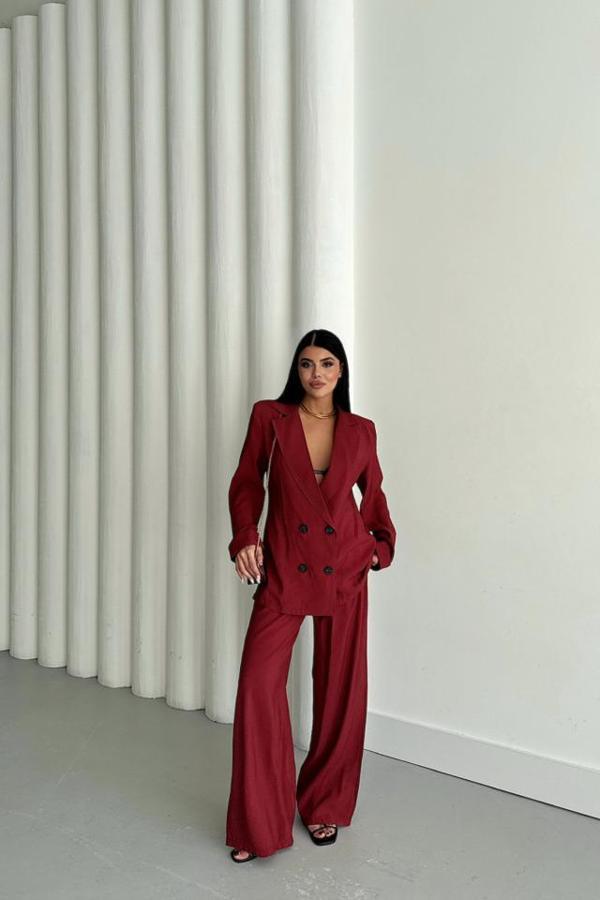 MODAL 4 DÜĞME ASTARSIZ CEKET - PANTOLON TAKIM - Bordo - Image 1