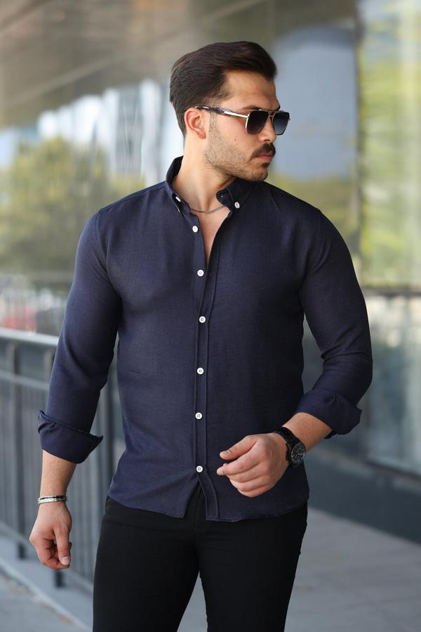 Erkek Uzun Kollu Regular Sofya Keten Gömlek - Image 1