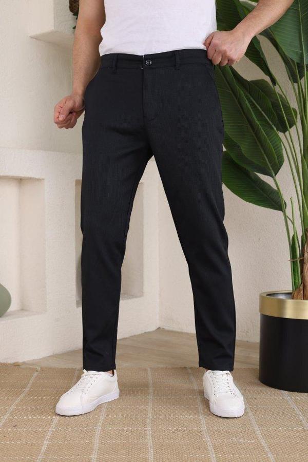 Erkek Casual Slim Fit Cord Desenli Kumaş Pantolon - Image 1
