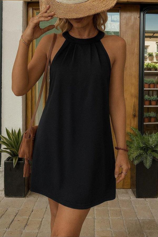 Kadın Daire Yakalı Omuzlardan Açık Sırt Dantel Detaylı Janjan Krep Elbise - Image 1