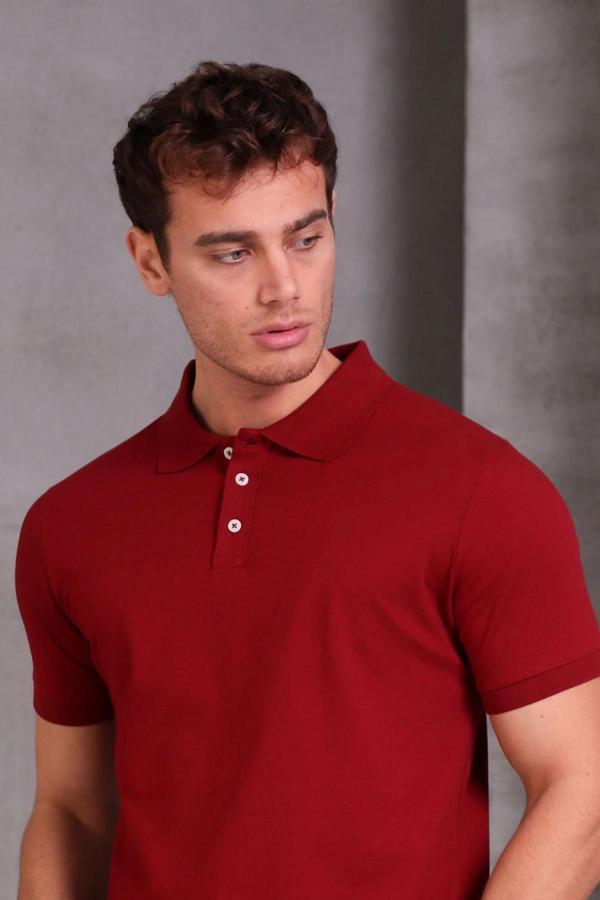 Erkek Slim Fit Pamuklu Yumuşak Doku Nefes Alan Kumaş Yakalı Tişört - Image 1