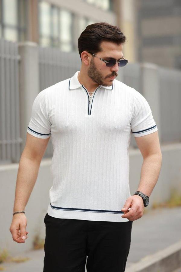 Erkek Fermuarlı Yakalı Kısa Kollu T-shirt - Image 1