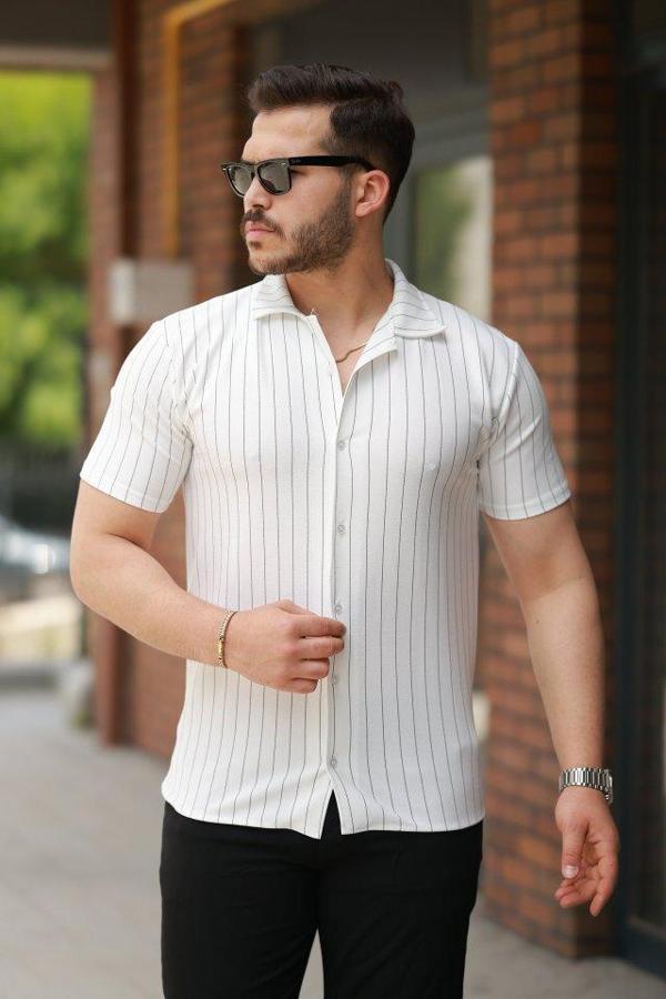 Erkek Kısa Kollu çizgili Gömlek - Image 1