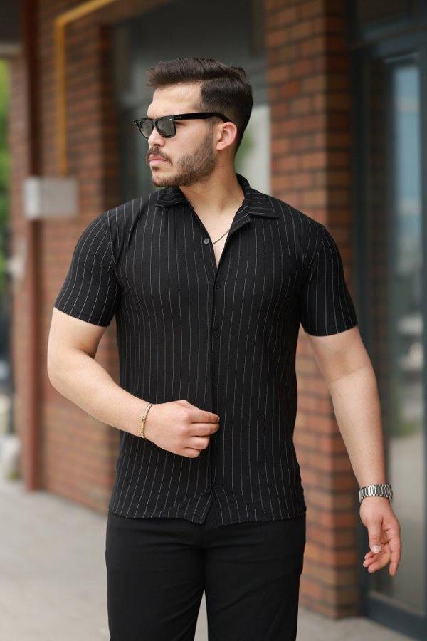 Erkek Kısa Kollu çizgili Gömlek - Image 1