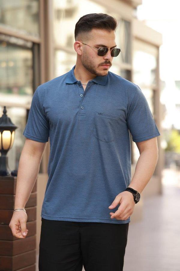 Erkek Yakalı Mini Jakarlı Kısa Kollu T-shirt - Image 1