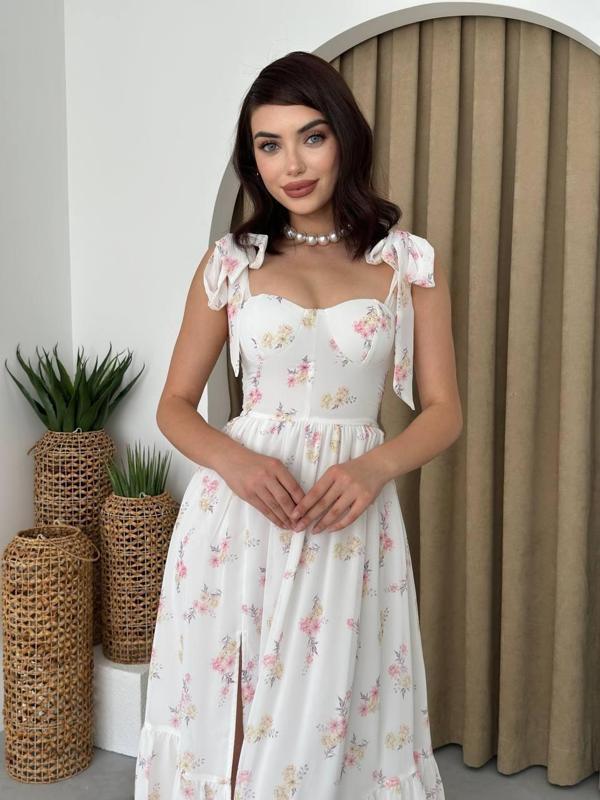 Roseta Bağlamalı Midi Elbise - Image 1