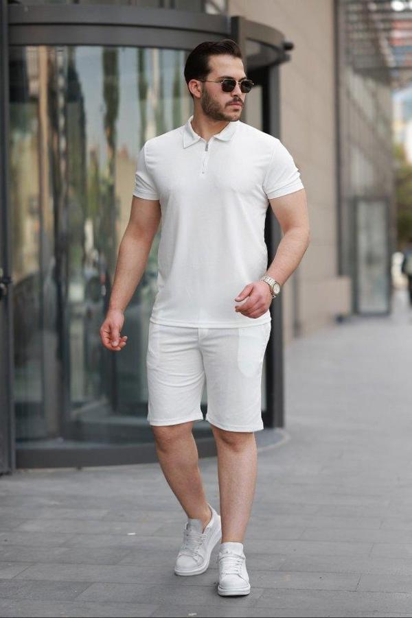 Erkek Yakalı Fermuarlı T-shirt şort Ikili Takım - Image 1