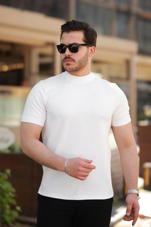 Erkek Ince çizgi Dokulu Kısa Kollu T-shirt - Image 1
