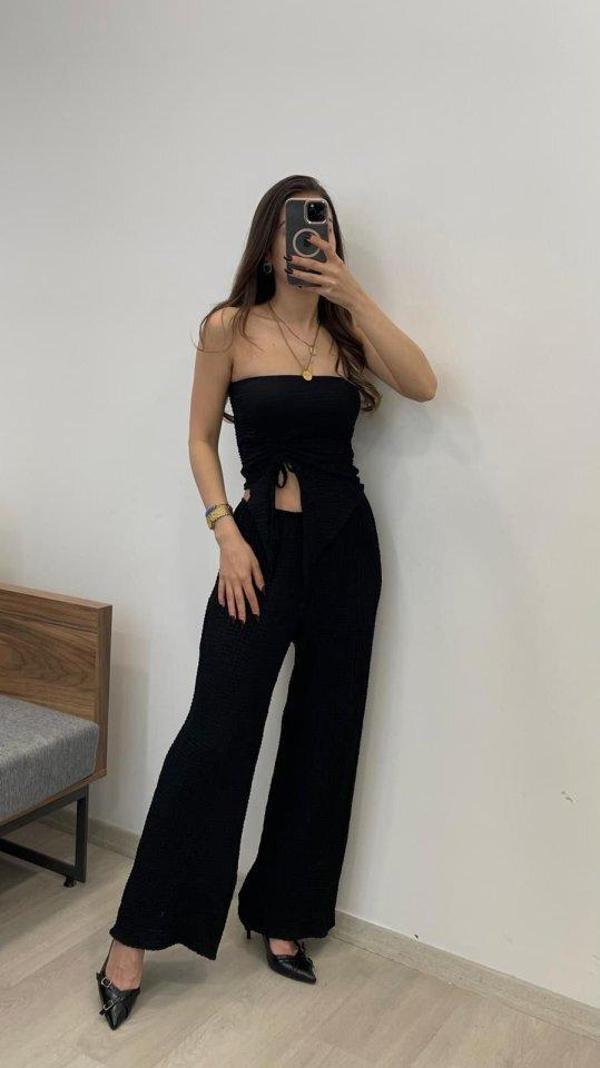 Kadın Sendy Kumaş Bağcık Detaylı Asimetrik Takım - Image 1