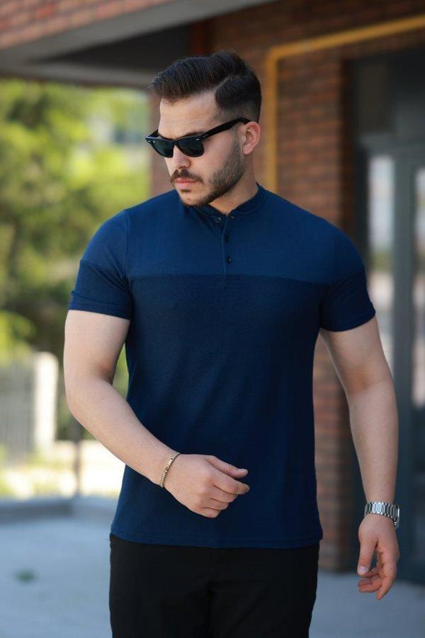 Erkek Hakim Yakalı Kısa Kollu Pamuklu T-shirt - Image 1