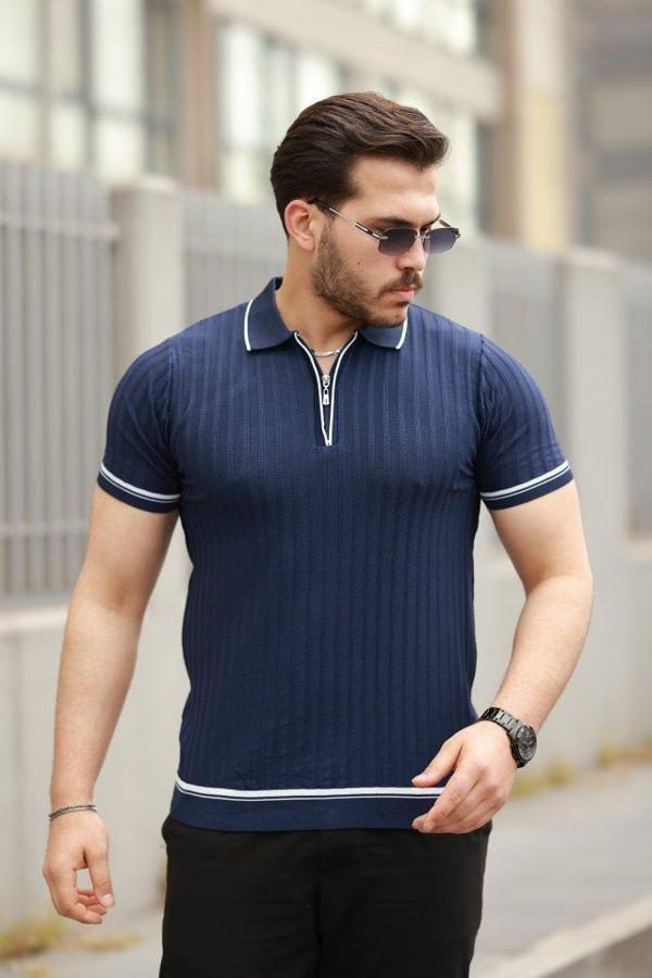 Erkek Fermuarlı Yakalı Kısa Kollu T-shirt - Image 1