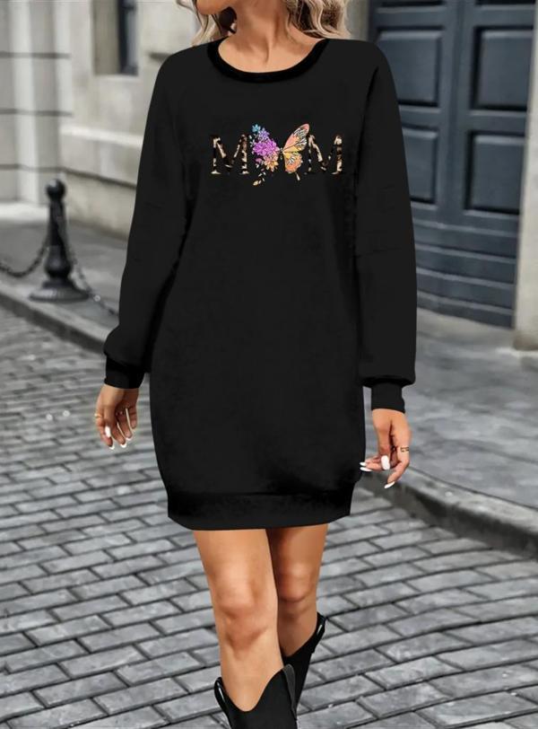 Kadın Uzun Kollu Bisiklet Yaka Viskon Iki Iplik Elbise - Image 1