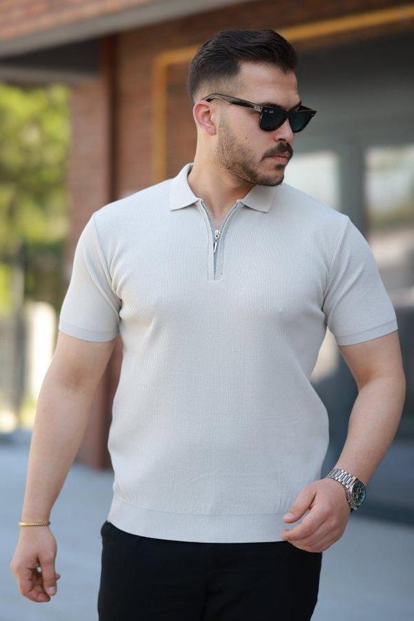 Erkek Fermuarlı Yakalı Kısa Kollu Tshirt - Image 1