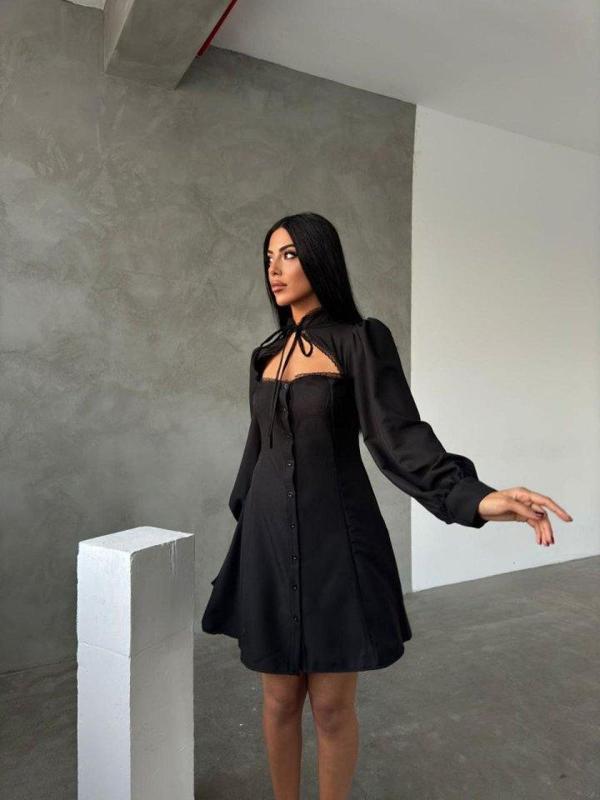 Kadın Uzun Kollu Balıkçı Yaka Göğüs Detay Diz üstü Elbise - Image 1