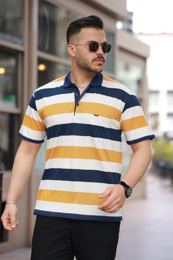 Erkek Yakalı çok Renkli Kısa Kollu T-shirt - Image 1