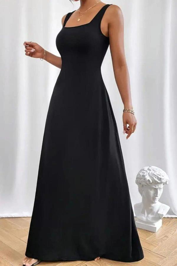 Kadın Askılı U Yaka Janjan Krep Elbise - Image 1