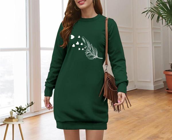 Kadın Uzun Kollu Bisiklet Yaka Desenli Viskon Iki Iplik Elbise - Image 1