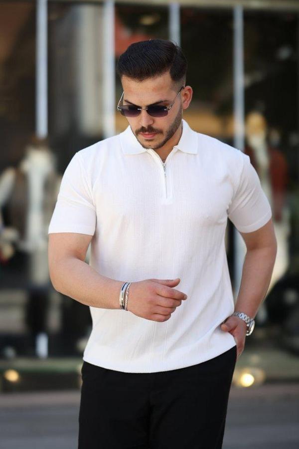 Erkek Yakası Fermuarlı Kısa Kollu T-shirt - Image 1